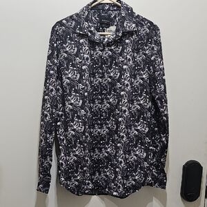Bugatchi Black and White Paisley Button Down Shirt